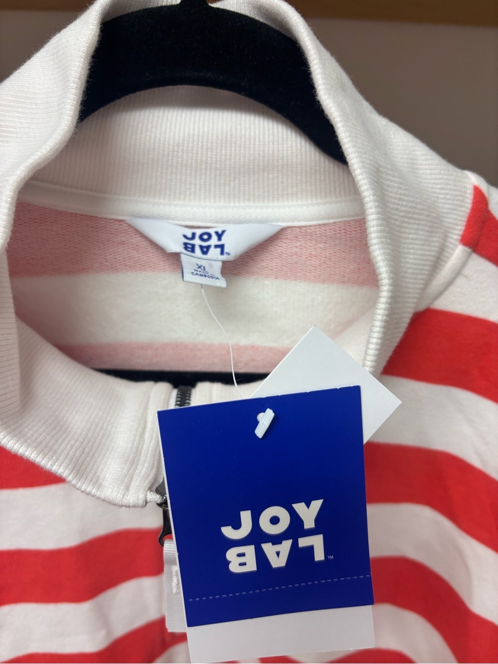 JoyLab NWT Women's Red & White Striped Half-Zip Sweater - Picture 2 of 7